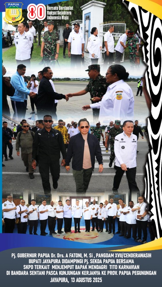 Pj. Gubernur Papua menyambut Mendagri RI Tito Karnavian di Bandara International Sentani